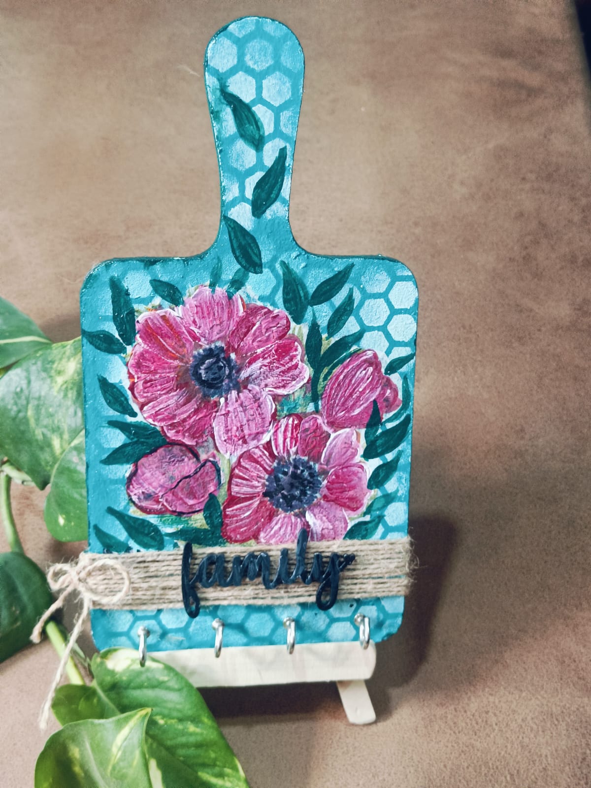 Handmade Floral Wooden key Holder